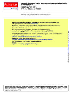 Genomic Signatures Predict Migration and Spawning Failure in Wild Canadian Salmon Kristina M. Miller, et al. Science 331, [removed]); DOI: [removed]science[removed]