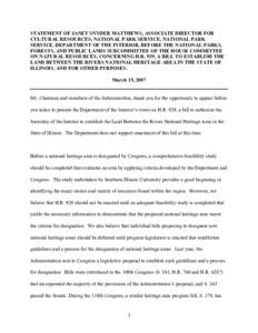 STATEMENT OF _______, (title), NATIONAL PARK SERVICE, DEPARTMENT OF THE INTERIOR, BEFORE THE SENATE COMMITTEE ON ENERGY A...