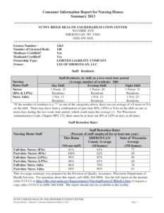 Consumer Information Report for Nursing Homes Summary 2013 ************************************************************************************** SUNNY RIDGE HEALTH AND REHABILITATION CENTER 3014 ERIE AVE SHEBOYGAN, WI 5