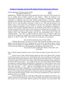 Southern Campaign American Revolution Pension Statements & Rosters Pension application of Thomas Hayes S41600 fn9NC Transcribed by Will Graves[removed]Methodology: Spelling, punctuation and/or grammar have been correcte