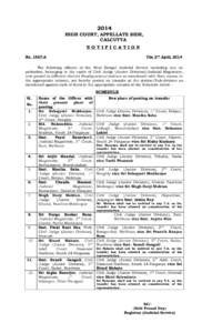 2014 HIGH COURT, APPELLATE SIDE, CALCUTTA NOTIFICATION The 2nd April, 2014