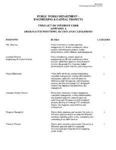 RR[removed]Final Passage November 18, 2014 PUBLIC WORKS DEPARTMENT ENGINEERING & CAPITAL PROJECTS CONFLICT OF INTEREST CODE APPENDIX A