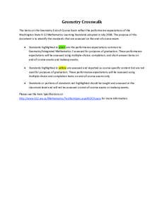 Geometry Crosswalk The items on the Geometry End‐of‐Course Exam reflect the performance expectations of the Washington State K-12 Mathematics Learning Standards adopted in July[removed]The purpose of this document is t