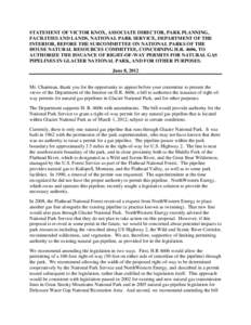 STATEMENT OF VICTOR KNOX, ASSOCIATE DIRECTOR, PARK PLANNING, FACILITIES AND LANDS, NATIONAL PARK SERVICE, DEPARTMENT OF THE INTERIOR, BEFORE THE SUBCOMMITTEE ON NATIONAL PARKS OF THE HOUSE NATURAL RESOURCES COMMITTEE, CO