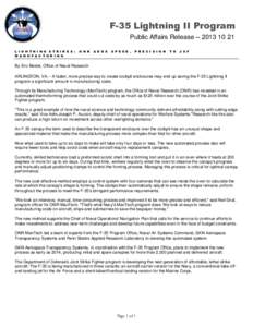 F-35 Lightning II Program Public Affairs Release – [removed]L I G H T N I N G S T R I K E S : M A N U F A C T U R I N G  O N R