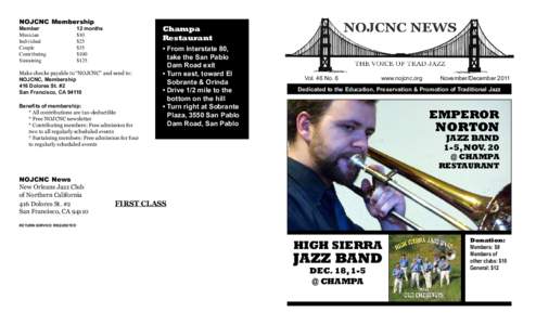 NOJCNC Membership Member		 Musician Individual		 Couple			 Contributing