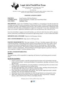 Legal Aid of NorthWest Texas 600 East Weatherford Street, Fort Worth, Texas[removed]4740 (fax[removed]www.lanwt.org With offices in Abilene, Amarillo, Brownwood, Dallas, Denton, Fort Worth, Lubbock, McKinney,