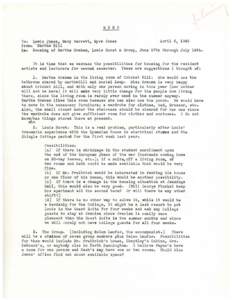 MEMO To: Lewis Jones, Mary Garrett, 0\UD Jones April 1945 From:. Martha Hi 11 Re: Housing of Martha Graham, Louis Horst &: Group, June 17th through July 14th.