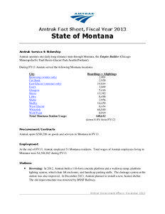 Amtrak Fact Sheet, Fiscal Year[removed]State of Montana