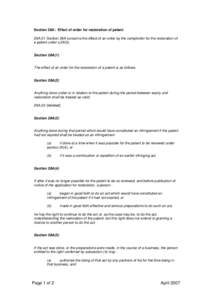 Section 28A:  Effect of order for restoration of patent