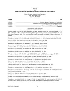 Tennessee Board of Communications Disorders and Sciences Table of Contents and Administrative History