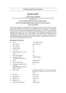 APPLICABLE PRICING SUPPLEMENT  AFRICAN BANK LIMITED (Incorporated with limited liability in the Republic of South Africa under Registration Number[removed]Issue of ZAR600,000,000 Senior Unsecured Indexed Notes