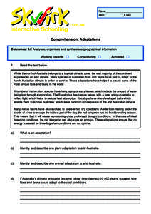 Name________________________ Date_____________Class________ Comprehension: Adaptations Outcomes: 5.2 Analyses, organises and synthesises geographical information