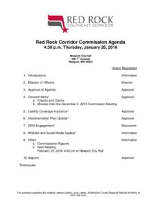 Red Rock Corridor Commission Agenda 4:30 p.m. Thursday, January 28, 2016 Newport City Hall thAvenue Newport, MN 55055