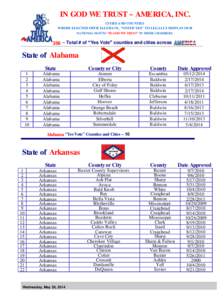 IN GOD WE TRUST ~ AMERICA, INC. CITIES AND COUNTIES WHOSE ELECTED OFFICIALS HAVE, “VOTED YES” TO LEGALLY DISPLAY OUR NATIONAL MOTTO “IN GOD WE TRUST” IN THEIR CHAMBERS.  356 – Total # of “Yes Vote” counties