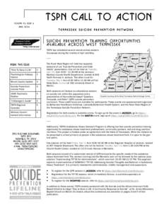 TSPN CALL to Action VOLUME 10, ISSUE 4 APRIL 2014 TENNESSEE SUICIDE PREVENTION NETWORK