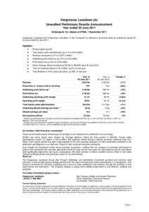 Hargreaves Lansdown plc Unaudited Preliminary Results Announcement Year ended 30 June 2011