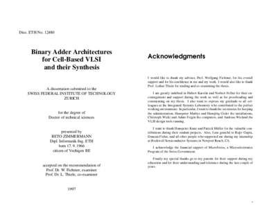 Diss. ETH NoBinary Adder Architectures for Cell-Based VLSI and their Synthesis A dissertation submitted to the
