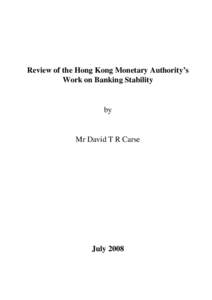 Review of the Hong Kong Monetary Authority's Work on Banking Stability