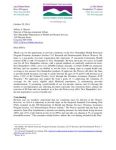 October 29, 2014 Jeffrey A. Meyers Director of Intergovernmental Affairs New Hampshire Department of Health and Human Services 129 Pleasant Street Concord, NH 03301