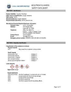 ACCUTRON FLO-SHEEN SAFETY DATA SHEET SECTION 1: Identification Product identifier: Accutron Flo-Sheen Other means of identification: Oxygen destainer SDS number: 1627A