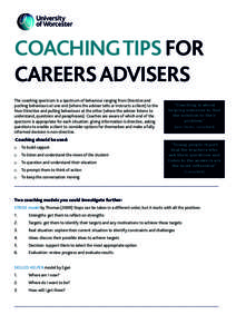 COACHING TIPS FOR CAREERS ADVISERS The coaching spectrum is a spectrum of behaviour ranging from Directive and pushing behaviours at one end (where the adviser tells or instructs a client) to the Non-Directive and pullin