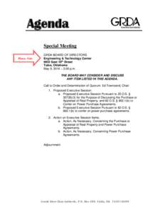 Agenda Special Meeting Please Note: GRDA BOARD OF DIRECTORS Engineering & Technology Center