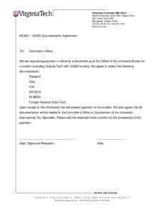 University Controller (MCNorth End Center, Suite 3300, Virginia Tech 300 Turner Street NW Blacksburg, Virginia6418 Fax: www.co.vt.edu