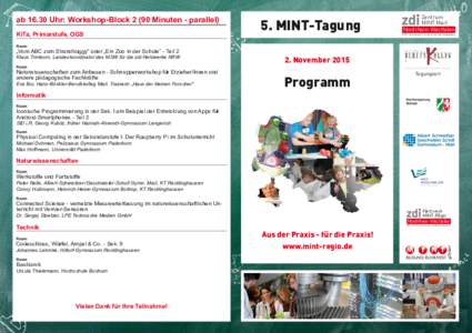 abUhr: Workshop-BlockMinuten - parallel) KiTa, Primarstufe, OGS 5. MINT-Tagung  Zentrum