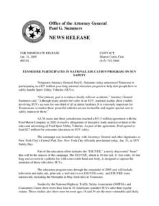 Office of the Attorney General Paul G. Summers NEWS RELEASE FOR IMMEDIATE RELEASE Jan. 31, 2005