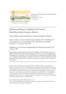 Chihuahuan Desert Research Institute P.O. Box 905 Fort Davis, TXwww.cdri.org  Preliminary Report on Maderas del Carmen