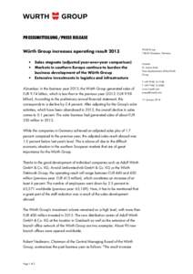 Würth Group increases operating result 2013