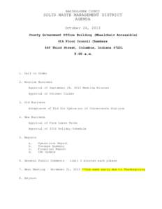 BARTHOLOMEW COUNTY  SOLID WASTE MANAGEMENT DISTRICT AGENDA October 24, 2013 County Government Office Building (Wheelchair Accessible)