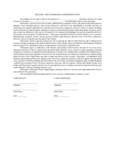 RELEASE, HOLD HARMLESS & INDEMNIFICATION In exchange for the right to hunt on the property of ____________________ (hereafter referred to as Land Possessor), located at ________________________ ____________, the Particip