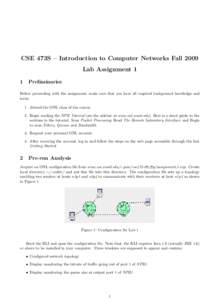 CSE 473S – Introduction to Computer Networks Fall 2009 Lab Assignment 1 1 Preliminaries