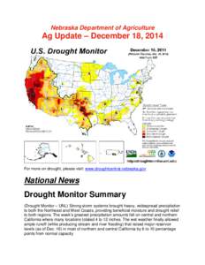 Nebraska Department of Agriculture  Ag Update – December 18, 2014 For more on drought, please visit: www.droughtcentral.nebraska.gov