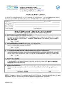 BUSINESS, CONSUMER SERVICES, AND HOUSING AGENCY • GOVERNOR EDMUND G. BROWN JR.  BOARD OF REGISTERED NURSING PO Box[removed], Sacramento, CA[removed]P[removed]F[removed] | www.rn.ca.gov Louise R. Bailey, M