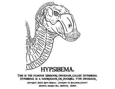HYPSIBEMA: This is the famous Missouri dinosaur called Hypsibema. Hypsibema is a hadrosaur or duckbill type dinosaur. Copyright 2004, Keith Berdak - Courtesy of Bollinger County Museum, Marble Hill, Missouri