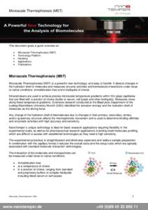 Microscale Thermophoresis (MST)  This document gives a quick overview on:   