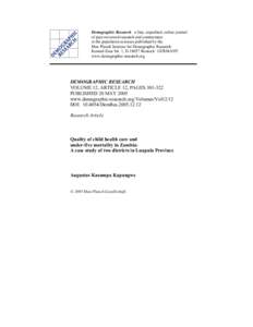 Quality of child health care and under-five mortality in Zambia: A case study of two districts in Luapula Province