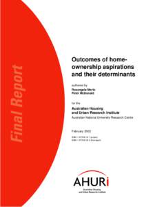 Outcomes of homeownership aspirations and their determinants authored by Rosangela Merlo Peter McDonald
