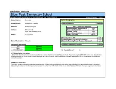 School Year[removed]Silver Peak Elementary School Adequate Yearly Progress Report for[removed]School Year *FINAL RESULTS School District: