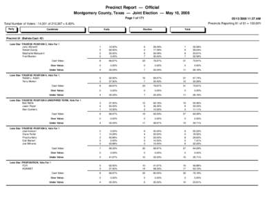 Precinct Report — Official Montgomery County, Texas — Joint Election — May 10, 2008 Page 1 of11:37 AM