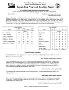 United States Department of Agriculture National Agricultural Statistics Service Georgia Crop Progress & Condition Report In Cooperation with the Georgia Department of Agriculture Georgia Field Office · 355 East Hancock