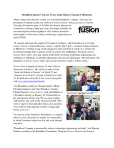 Microsoft Word - News Release - Donaldson Sponsors Science Fusion at Minnesota Science Museum FINAL