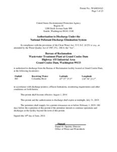 NPDES Permit for the United States Bureau of Reclamation WWTP at Grand Coulee Dam