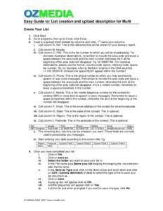 Easy Guide to: List creation and upload description for Multi Create Your List 1. Click Start 2. Go to programs, then go to Excel, click Excel. st 3. Excel is a spread sheet divided by columns and rows. 1 name your colum