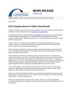 NEWS RELEASE www.doc.wa.gov Contact: Belinda D. Stewart, Communications and Outreach Director[removed]July 22, 2011