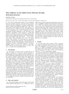 GEOPHYSICAL RESEARCH LETTERS, VOL. 31, L24209, doi:[removed]2004GL020928, 2004  Solar influence on the Indian Ocean Monsoon through dynamical processes Kunihiko Kodera Climate Research Department, Meteorological Research 