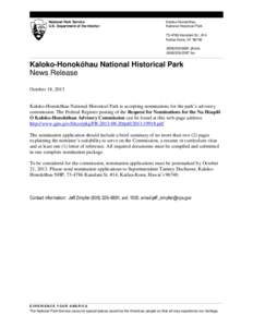 National Park Service U.S. Department of the Interior Kaloko-Honokōhau National Historical Park[removed]Kanalani St., #14